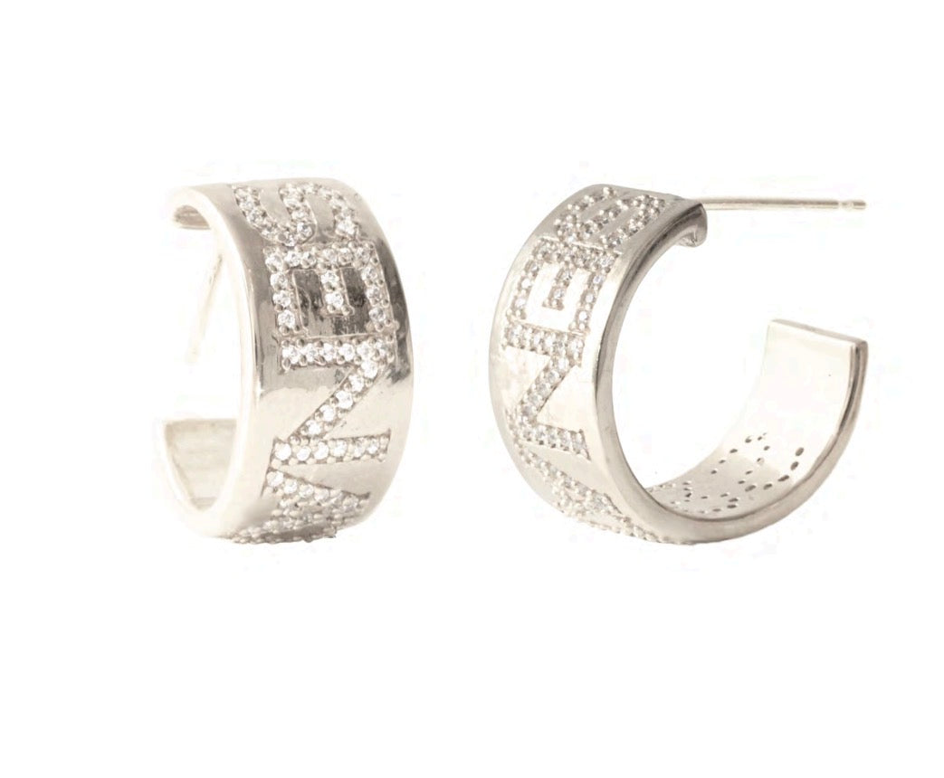 OTTAWA SENATORS SILVER PAVE CIGAR BAND HOOP EARRINGS