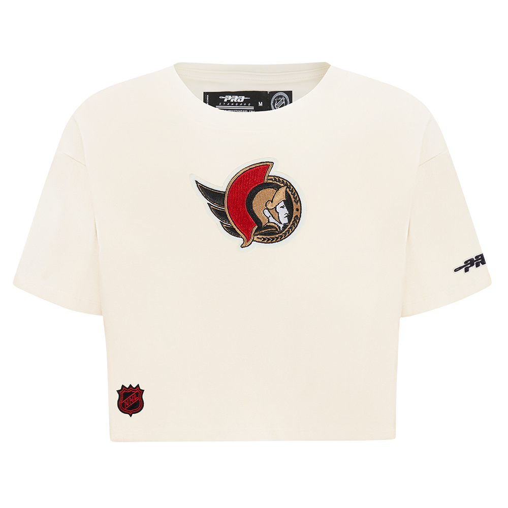 OTTAWA SENATORS WOMEN'S CLASSIC ICON PRO WHITE CROPPED BOXY TEE