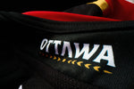 Close-up of a Ottawa Senators Jersey with 'Ottawa' printed on it, featuring red and yellow accents.