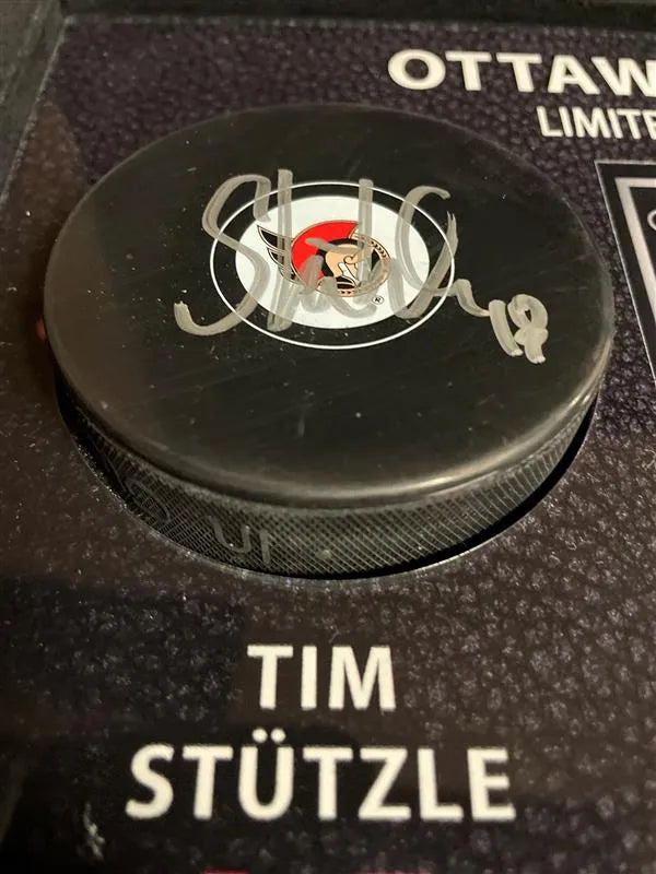 Tkachuk & Stutzle Deluxe Puck Case w/signatures