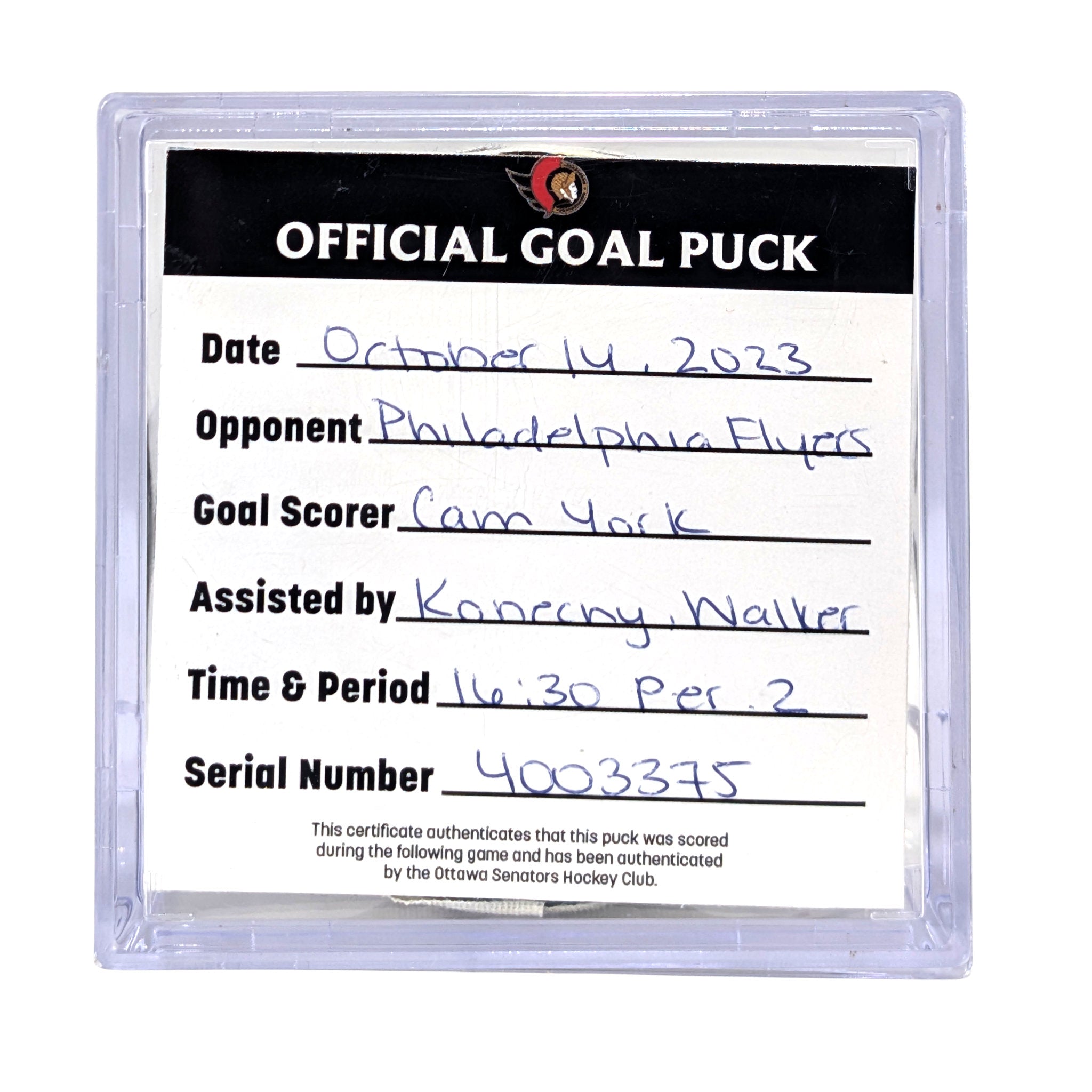 CAM YORK - 2023 GOAL PUCK