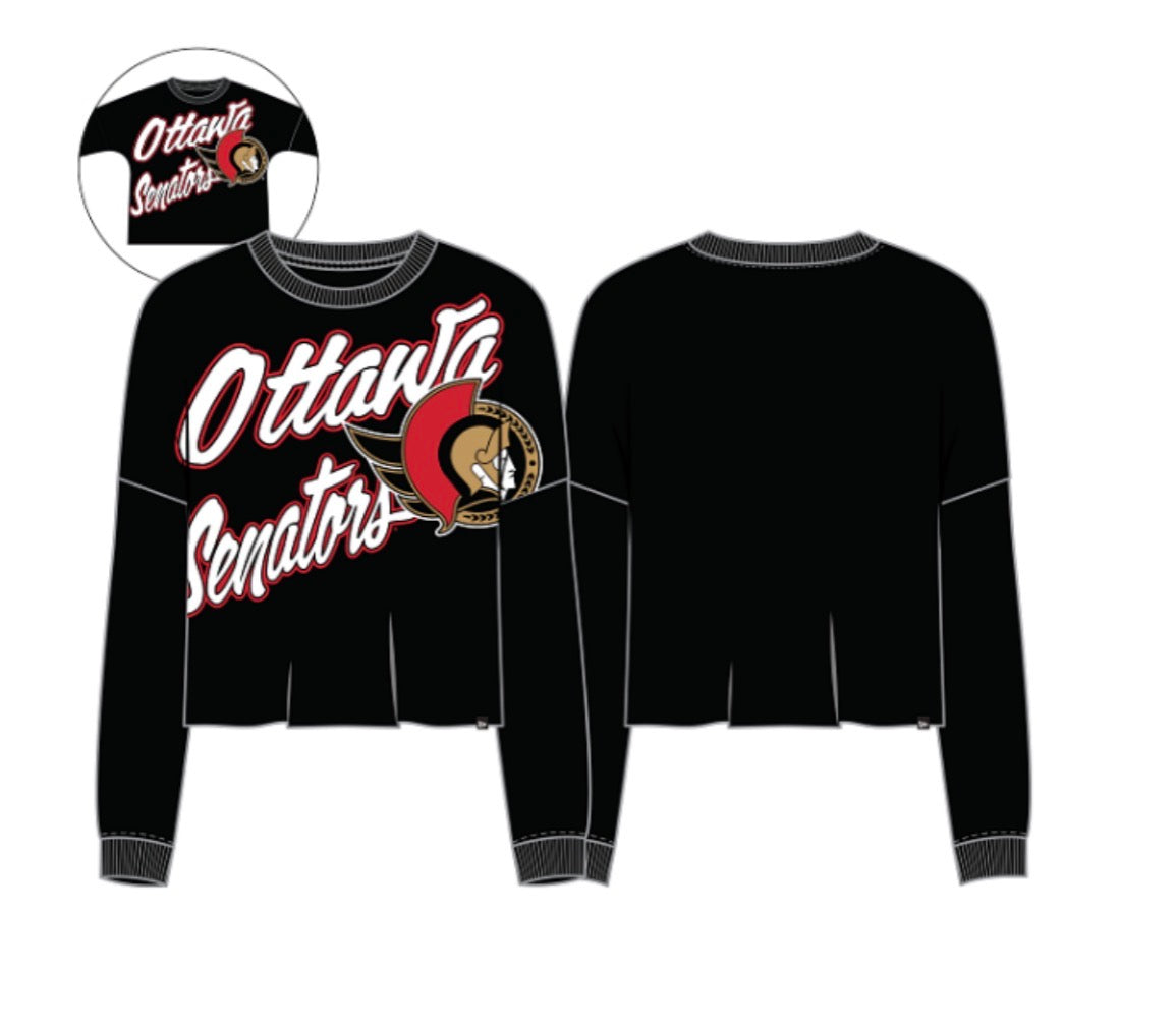 OTTAWA SENATORS WOMENS BLACK CROPPED LONG SLEEVE