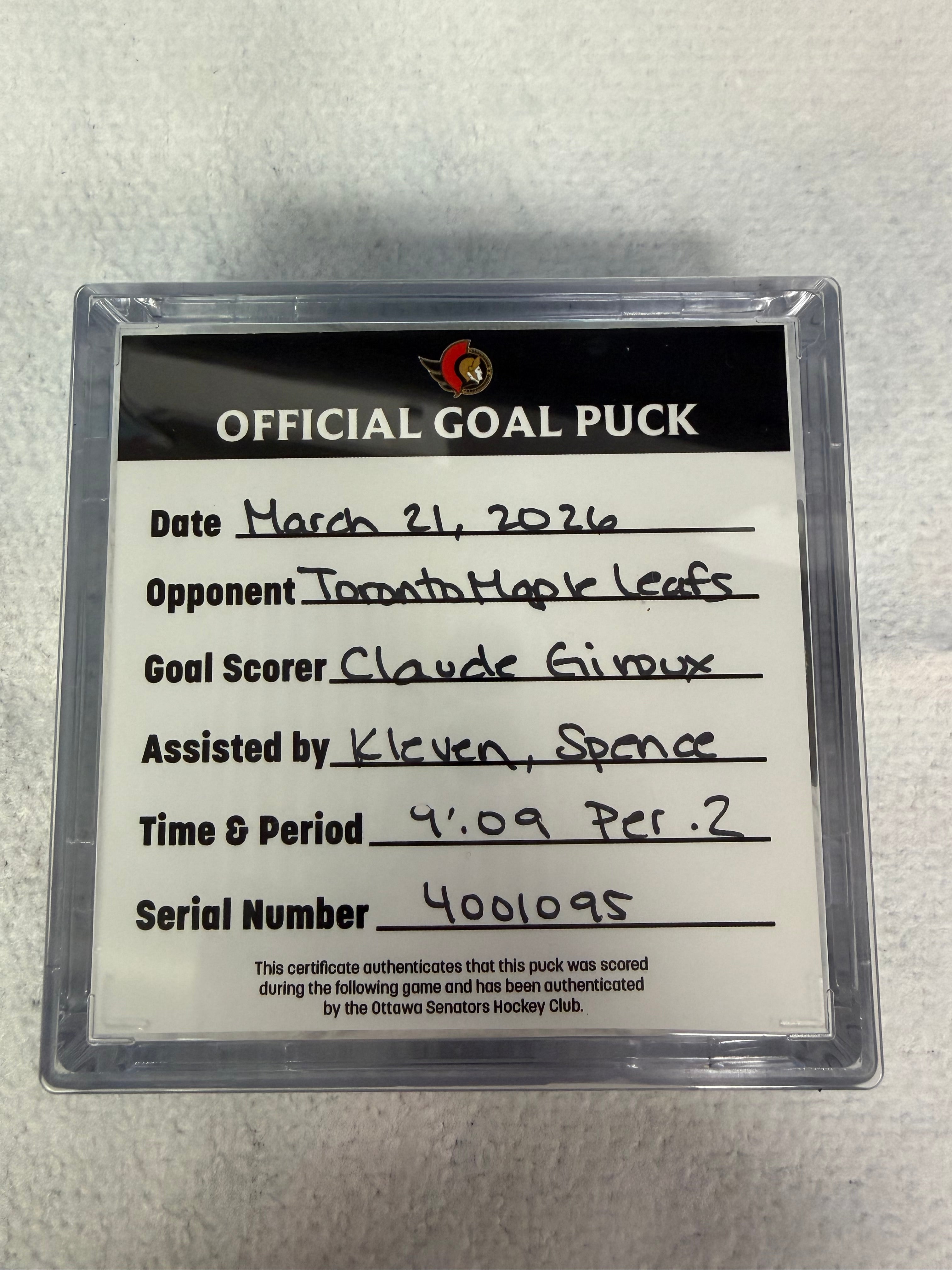 Mar 21st Claude Giroux Goal Puck