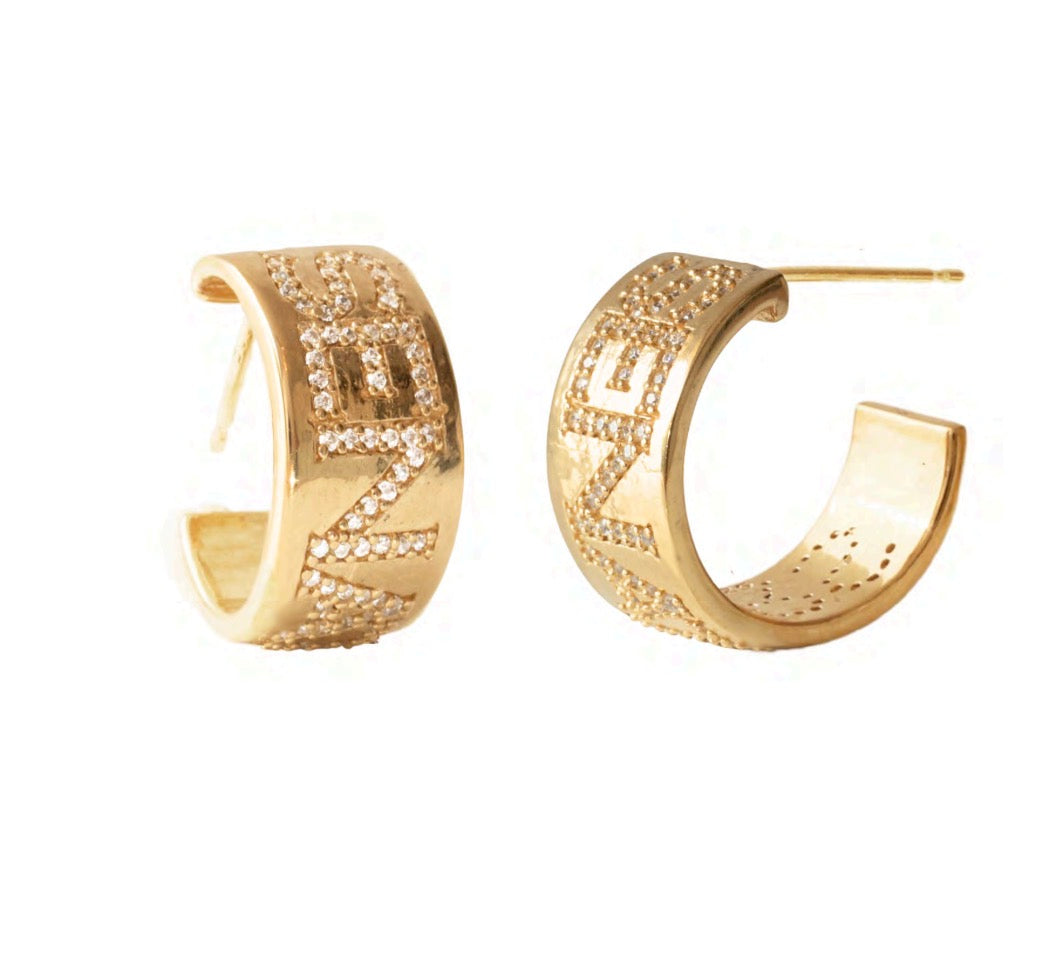 OTTAWA SENATORS GOLD PAVE CIGAR BAND HOOP EARRINGS