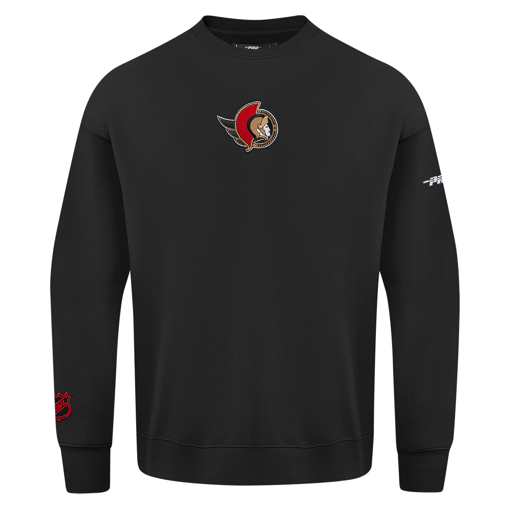 OTTAWA SENATORS CLASSIC ICON MEN'S PRO DROP SHOULDER BLACK CREWNECK SWEATER
