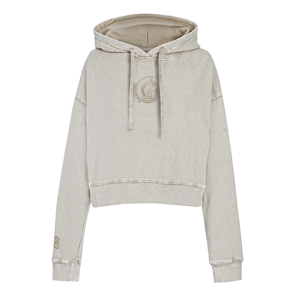 OTTAWA SENATORS WOMEN'S GREY CLASSIC ENZYME CROPPED PULLOVER HOODIE