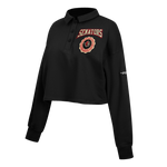 OTTAWA SENATORS WOMEN'S CLASSIC ICON CREST CROPPED BLACK LONGSLEEVE POLO
