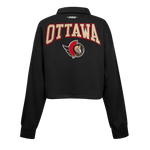 OTTAWA SENATORS WOMEN'S CLASSIC ICON CREST CROPPED BLACK LONGSLEEVE POLO