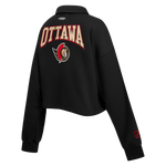 OTTAWA SENATORS WOMEN'S CLASSIC ICON CREST CROPPED BLACK LONGSLEEVE POLO