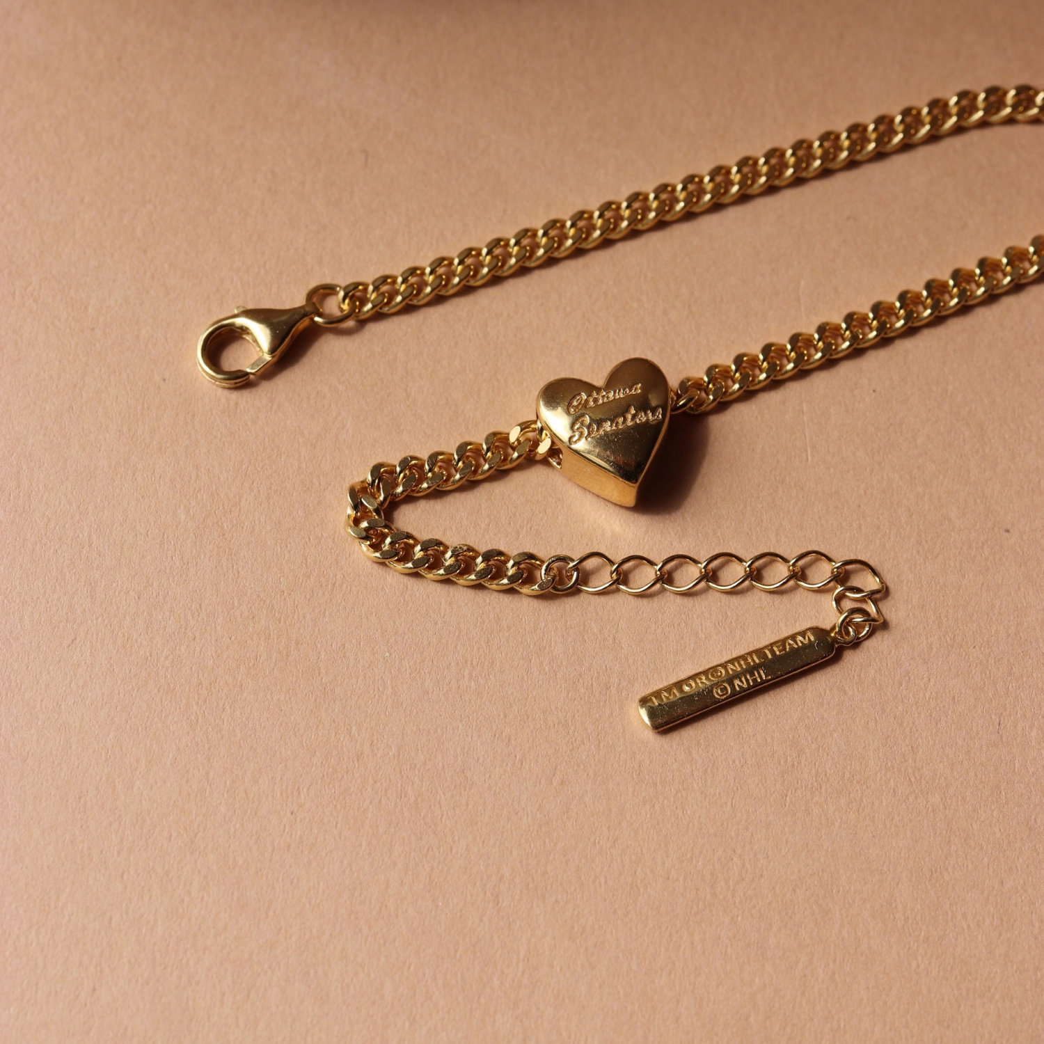 OTTAWA SENATORS GOLD SLIDER HEART CHAIN BRACELET