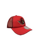 Youth Evergreen Red Trucker Cap-Mitchell & Ness-OttawaTeamShop.ca