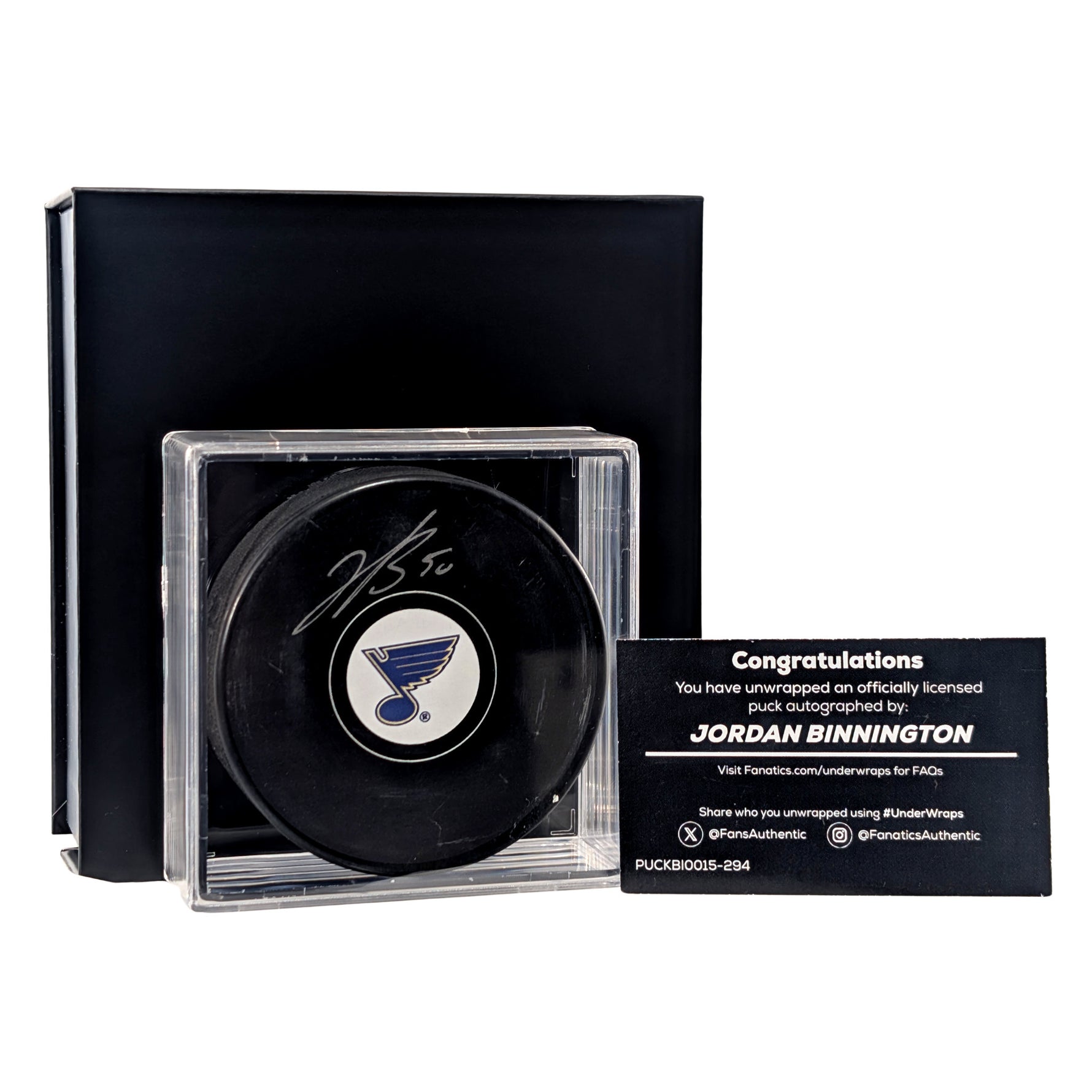 JORDAN BINNINGTON Under Wraps Autographed Puck