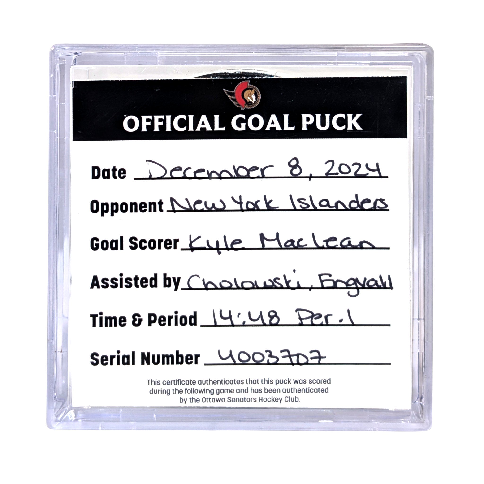KYLE MACLEAN - 2024 GOAL PUCK