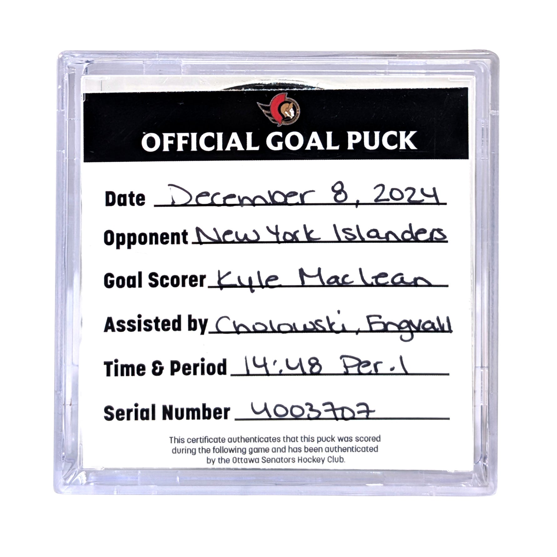 KYLE MACLEAN - 2024 GOAL PUCK