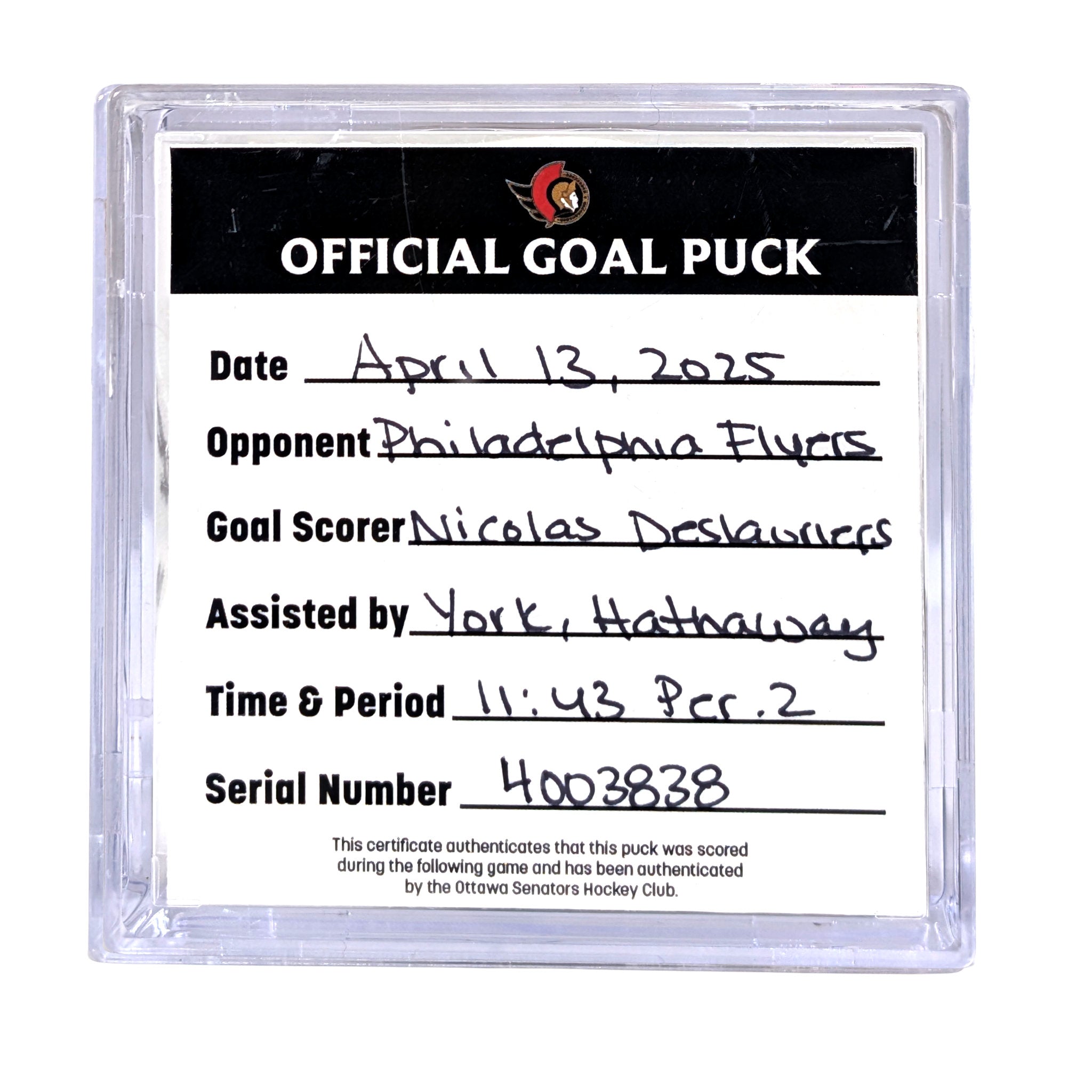 NICOLAS DESLAURIERS - 2025 GOAL PUCK