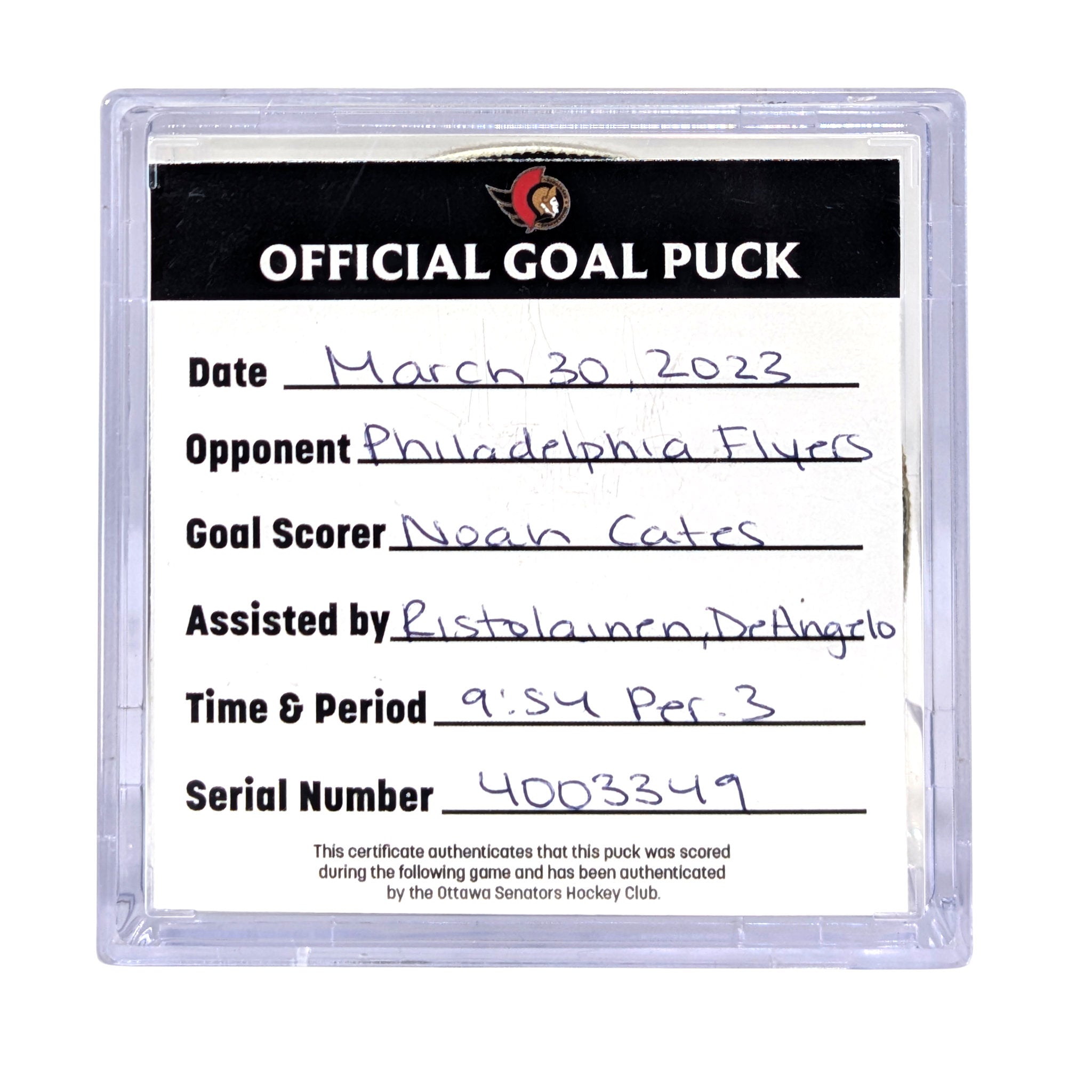 NOAH CATES - 2023 GOAL PUCK