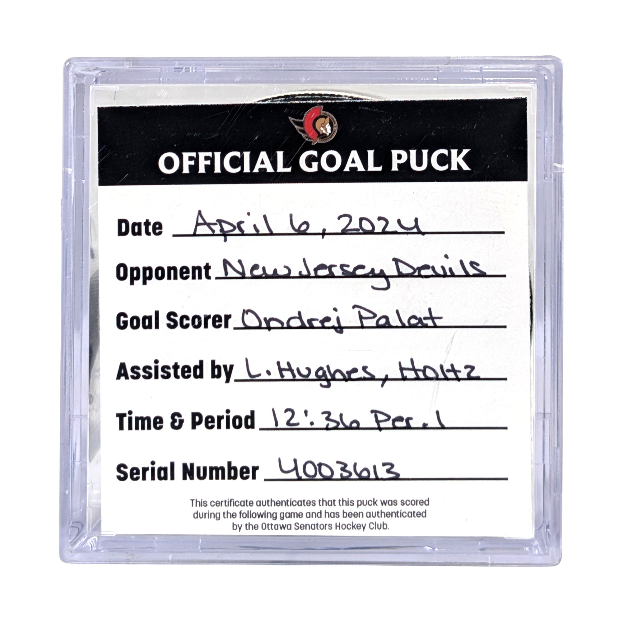 ONDREJ PALAT - 2024 GOAL PUCK