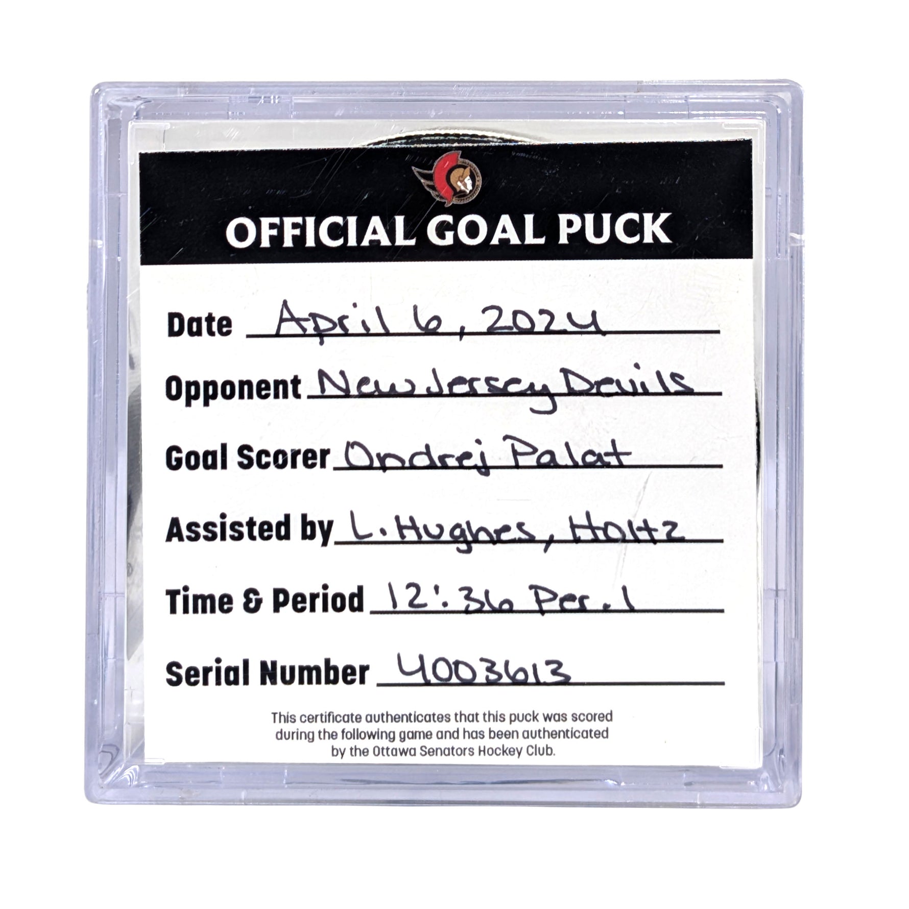 ONDREJ PALAT - 2024 GOAL PUCK