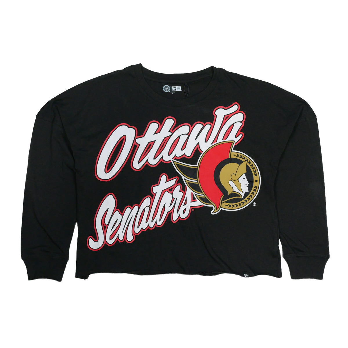 OTTAWA SENATORS WOMENS BLACK CROPPED LONG SLEEVE