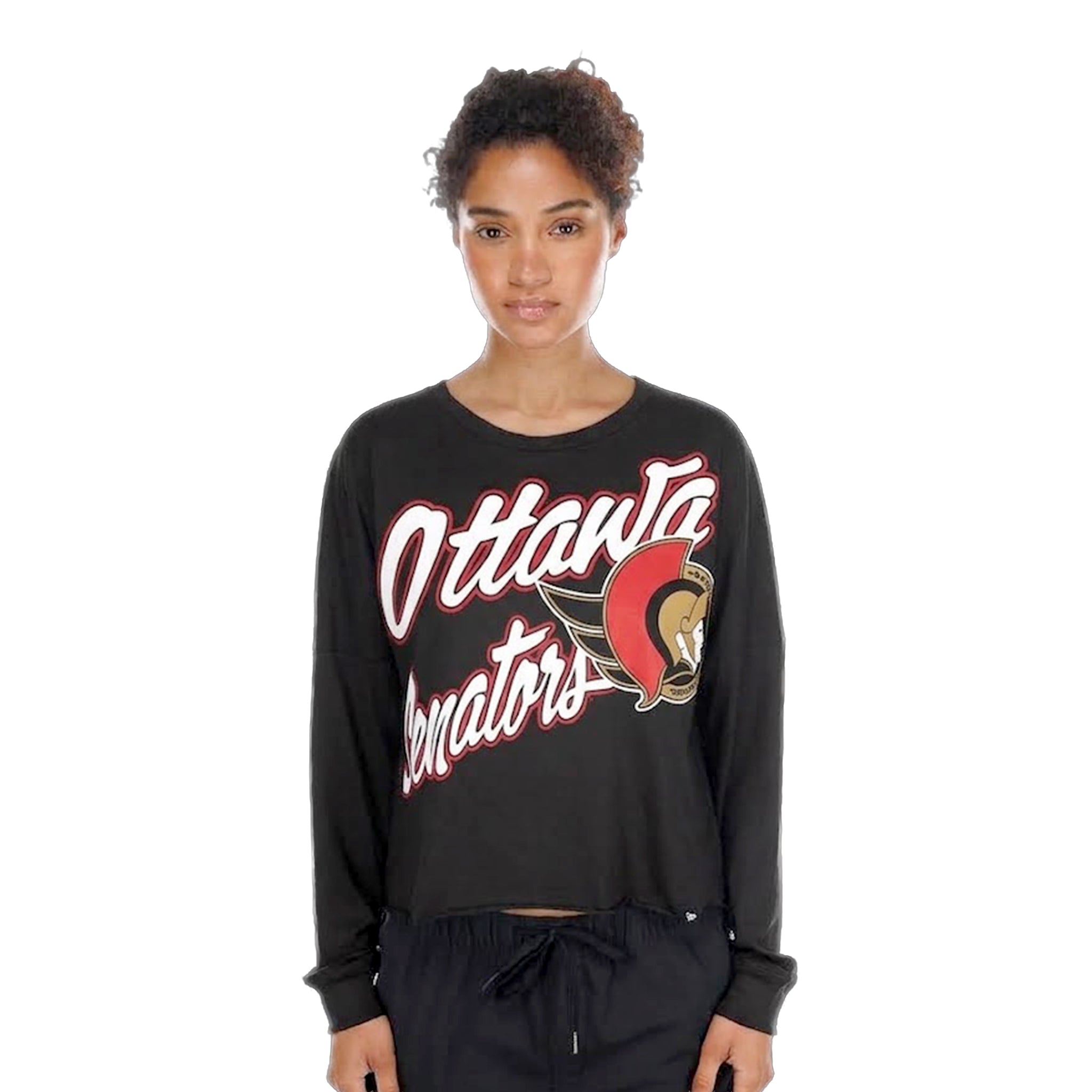 OTTAWA SENATORS WOMENS BLACK CROPPED LONG SLEEVE