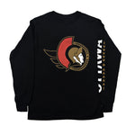 Black long-sleeve shirt with a Ottawa Senators logo and Ottawa 3rd jersey wordmark on the left sleeve