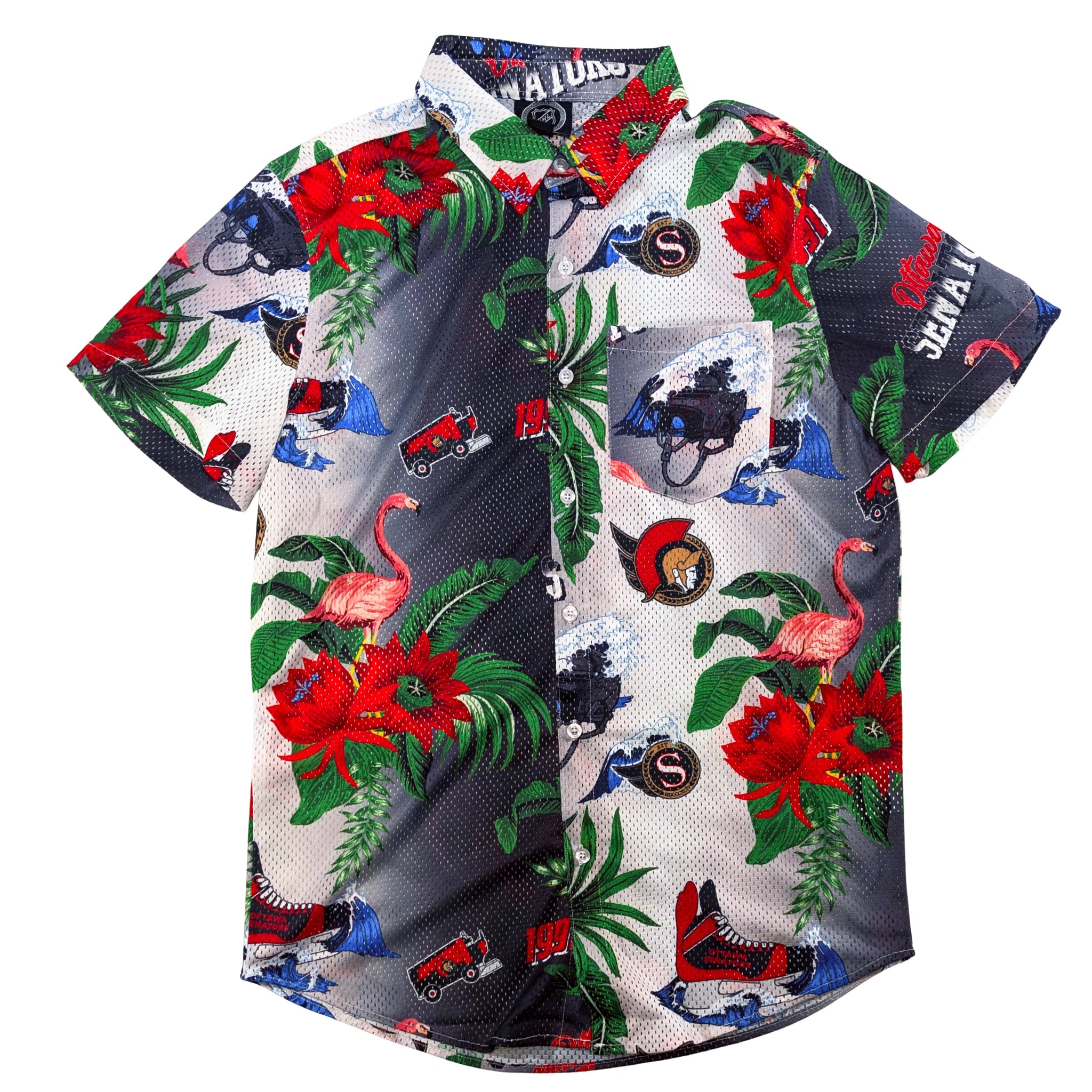 OTTAWA SENATORS FLORAL MESH BUTTON UP TEE