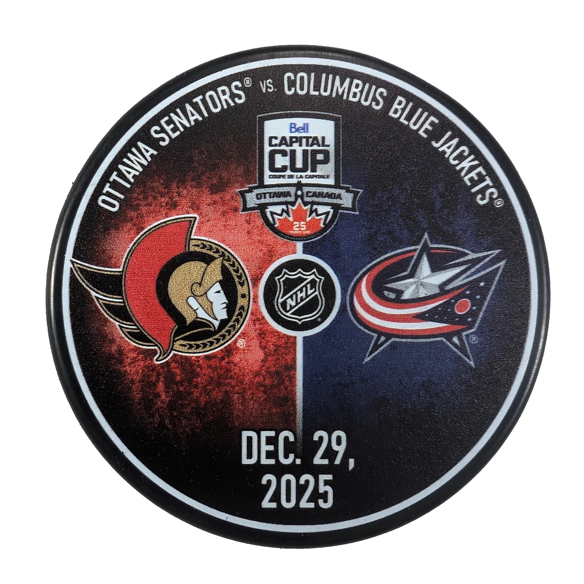 OTTAWA SENATORS VS COLUMBUS BLUE JACKETS DEC 29 2025 - BELL CAPITAL CUP - COMMEMORATIVE PUCK