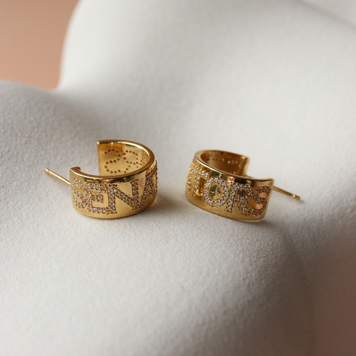 OTTAWA SENATORS GOLD PAVE CIGAR BAND HOOP EARRINGS
