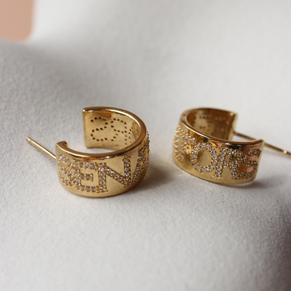 OTTAWA SENATORS GOLD PAVE CIGAR BAND HOOP EARRINGS