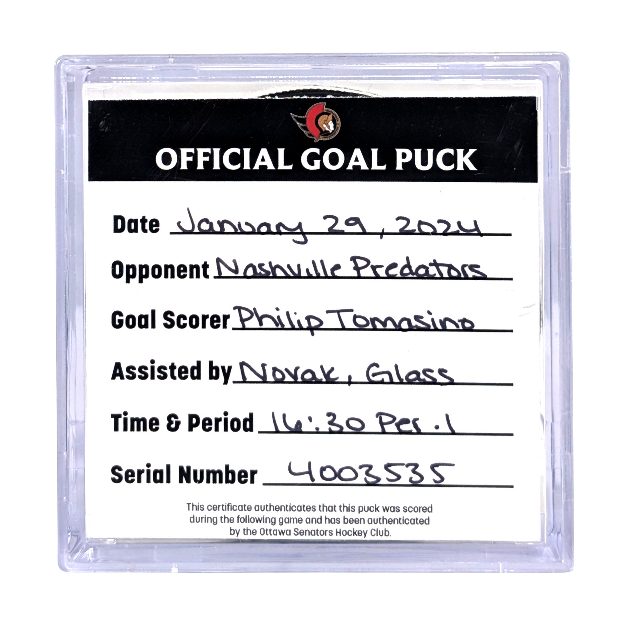 PHILIP TOMASINO - 2024 GOAL PUCK