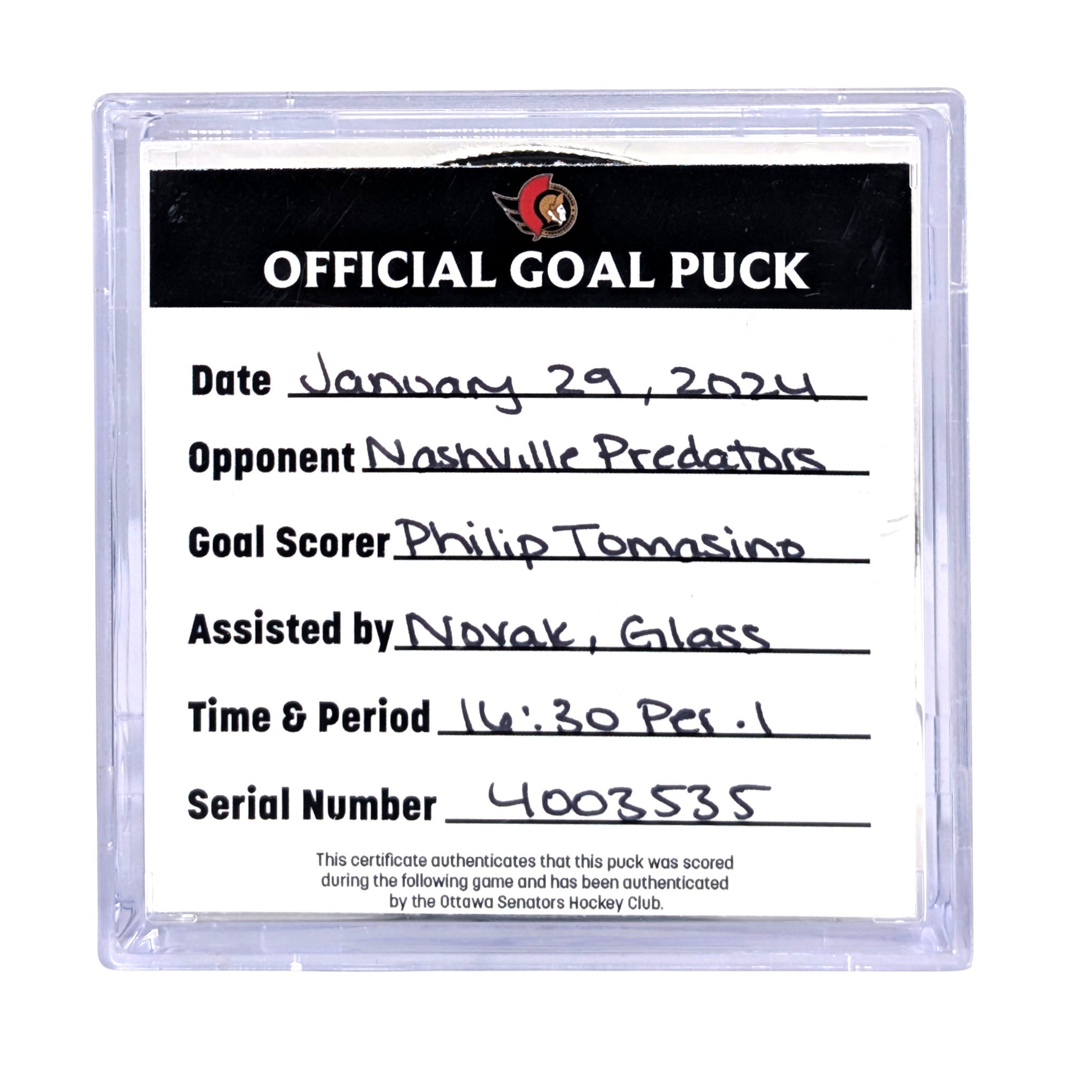 PHILIP TOMASINO - 2024 GOAL PUCK