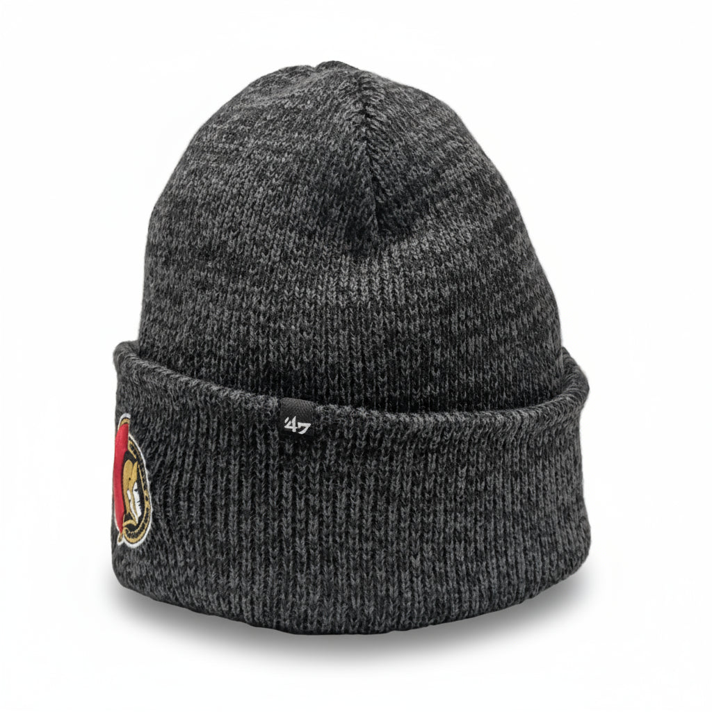 Gray knit beanie with a logo and '47' brand on a white background
