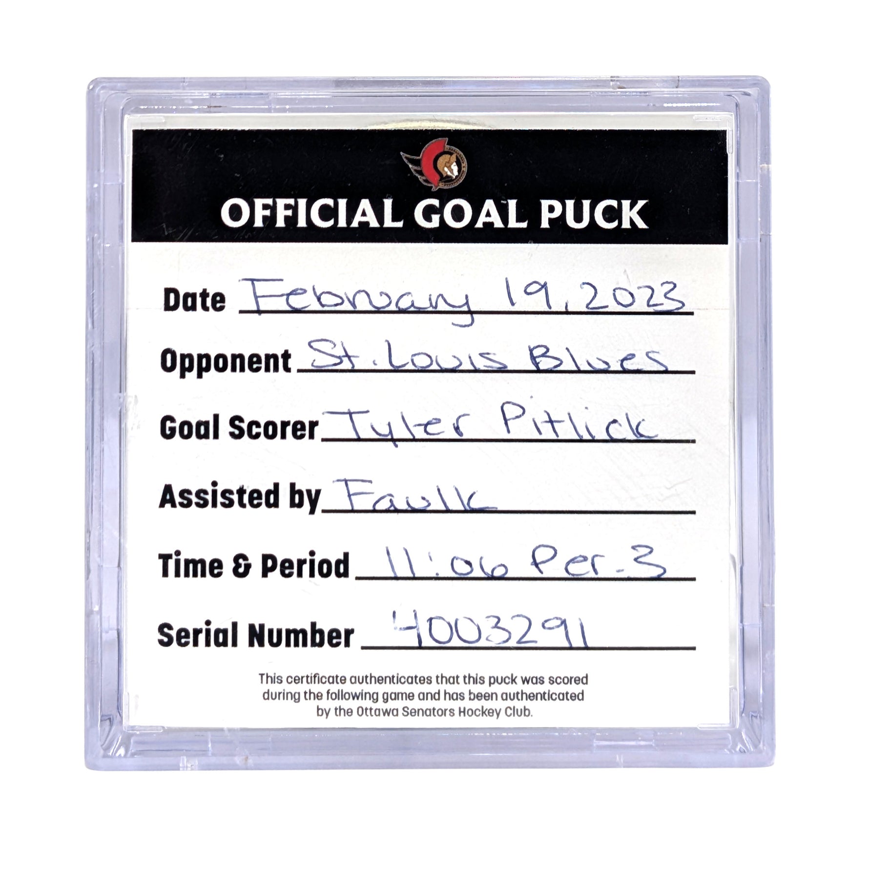 TYLER PITLICK - 2023 GOAL PUCK