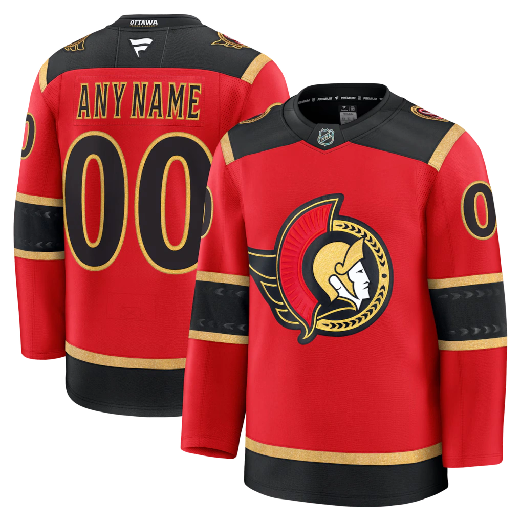 Ottawa Senators 2025 Alternate Jersey front and back view customizable